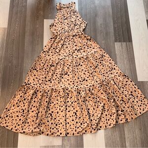 Spotted Halter Neck Bohemian Maxi Dress Womens Size Medium